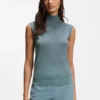 Sleeveless mock-neck sweater in merino wool