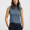 Sleeveless mock-neck sweater in merino wool