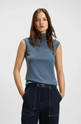 Sleeveless mock-neck sweater in merino wool Sleeveless mock-neck sweater in merino wool