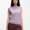 Sleeveless mock-neck sweater in merino wool