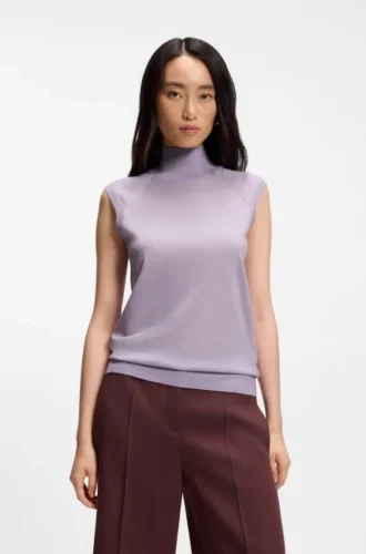 Sleeveless mock-neck sweater in merino wool