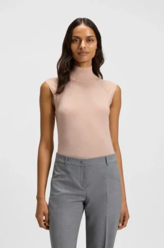 Sleeveless mock-neck sweater in merino wool