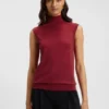 Sleeveless mock-neck sweater in merino wool