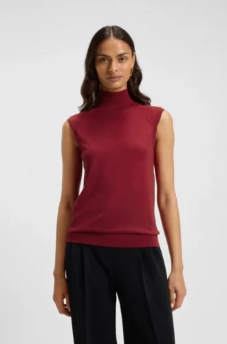 Sleeveless mock-neck sweater in merino wool