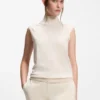 Sleeveless mock-neck sweater in merino wool