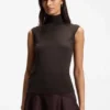 Sleeveless mock-neck sweater in merino wool