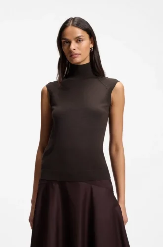 Sleeveless mock-neck sweater in merino wool