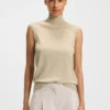 Sleeveless mock-neck sweater in merino wool