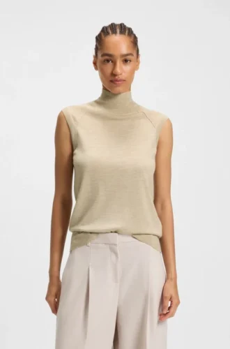 Sleeveless mock-neck sweater in merino wool
