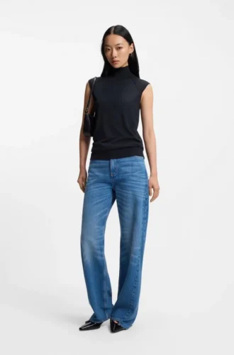 Sleeveless mock-neck sweater in merino wool