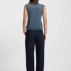 Sleeveless mock-neck sweater in merino wool