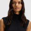Sleeveless mock-neck sweater in merino wool