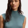 Sleeveless mock-neck sweater in merino wool