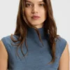 Sleeveless mock-neck sweater in merino wool