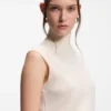 Sleeveless mock-neck sweater in merino wool