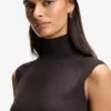 Sleeveless mock-neck sweater in merino wool