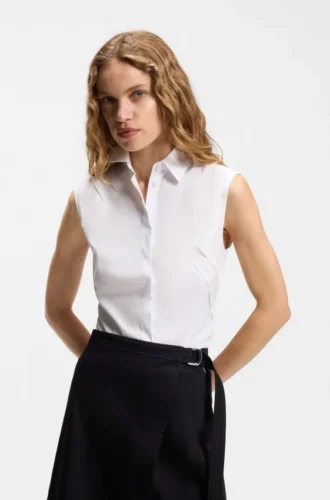 Sleeveless slim-fit blouse in a cotton blend