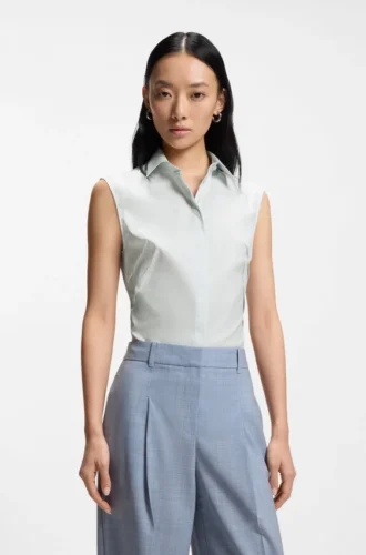 Sleeveless slim-fit blouse in a cotton blend