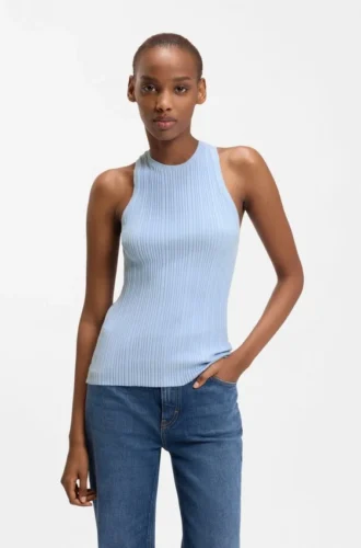 Sleeveless top with irregular rib Sleeveless top with irregular rib