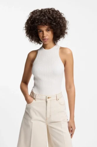 Sleeveless top with irregular rib Sleeveless top with irregular rib