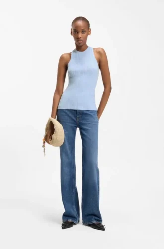 Sleeveless top with irregular rib Sleeveless top with irregular rib