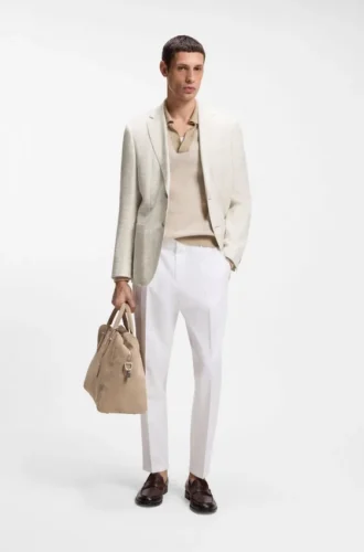 Slim-fit blazer in checked linen, cotton and silk