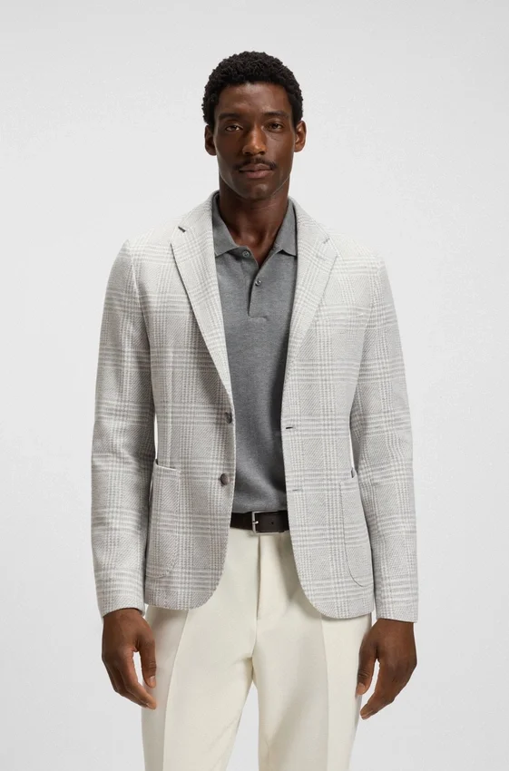 Slim-fit blazer in checked stretch fabric Slim-fit blazer in checked stretch fabric