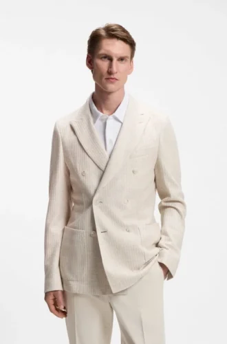 Slim-fit blazer in striped linen and cotton