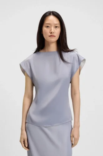 Slim-fit blouse with draped neckline
