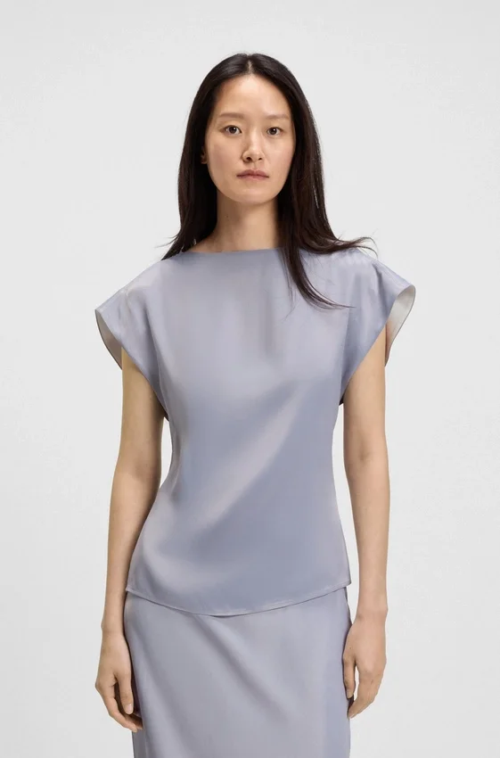 Slim-fit blouse with draped neckline Slim-fit blouse with draped neckline