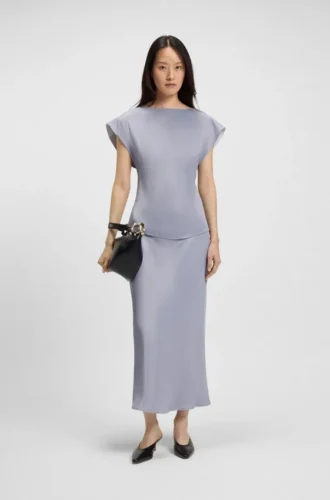Slim-fit blouse with draped neckline