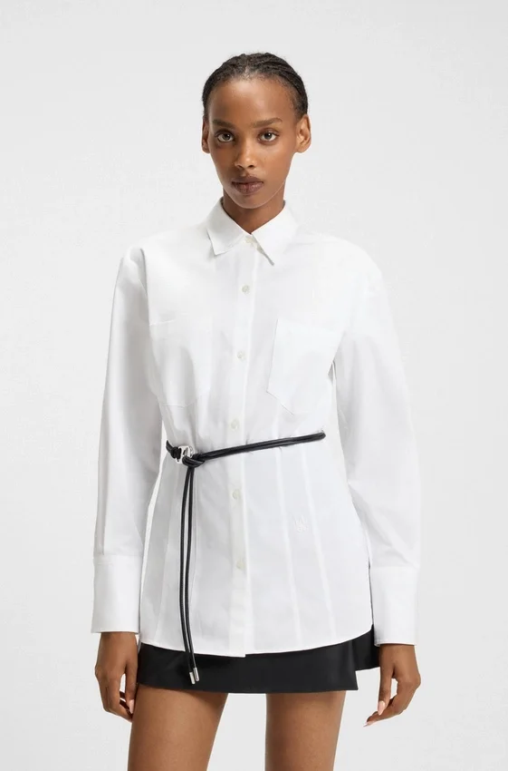 Slim-fit blouse with faux-leather belt Slim-fit blouse with faux-leather belt