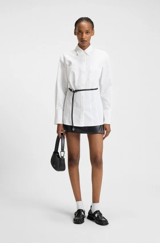 Slim-fit blouse with faux-leather belt Slim-fit blouse with faux-leather belt