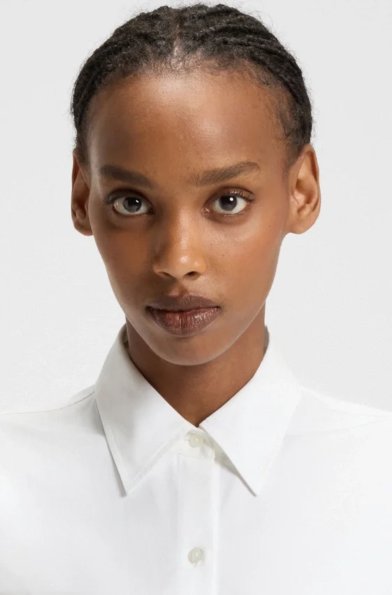 Slim-fit blouse with faux-leather belt Slim-fit blouse with faux-leather belt