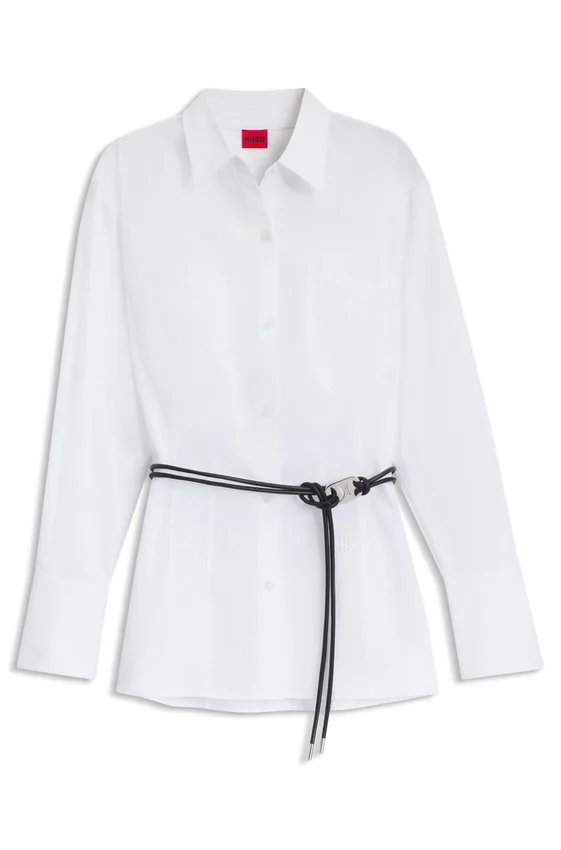 Slim-fit blouse with faux-leather belt Slim-fit blouse with faux-leather belt