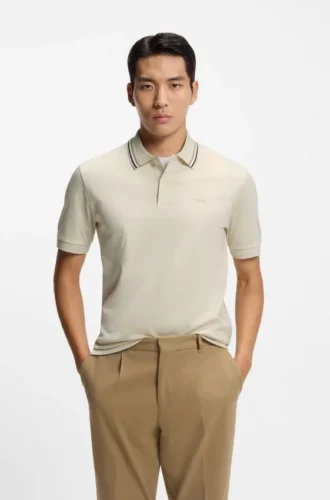 Slim-fit cotton polo shirt with striped collar