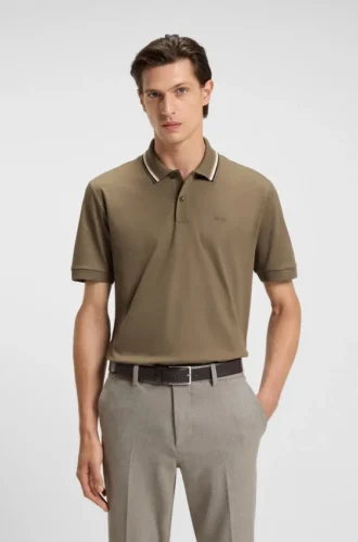 Slim-fit cotton polo shirt with striped collar