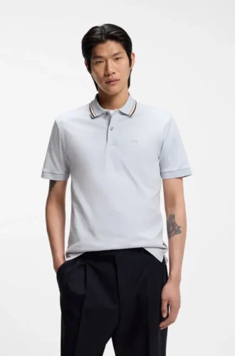 Slim-fit cotton polo shirt with striped collar Slim-fit cotton polo shirt with striped collar