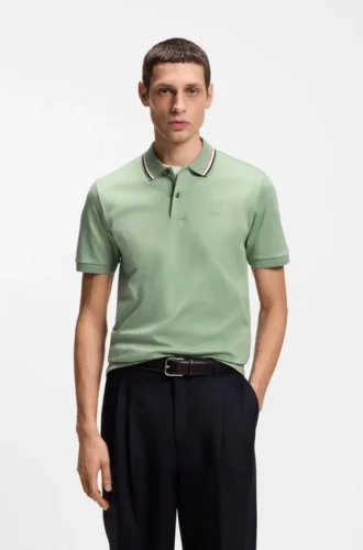Slim-fit cotton polo shirt with striped collar