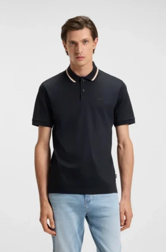 Slim-fit cotton polo shirt with striped collar