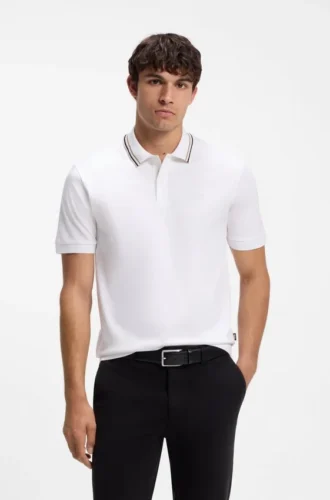 Slim-fit cotton polo shirt with striped collar