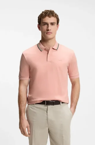 Slim-fit cotton polo shirt with striped collar