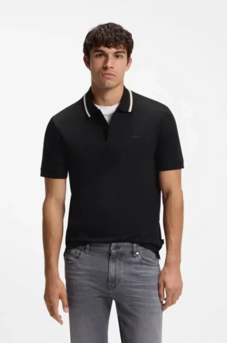 Slim-fit cotton polo shirt with striped collar