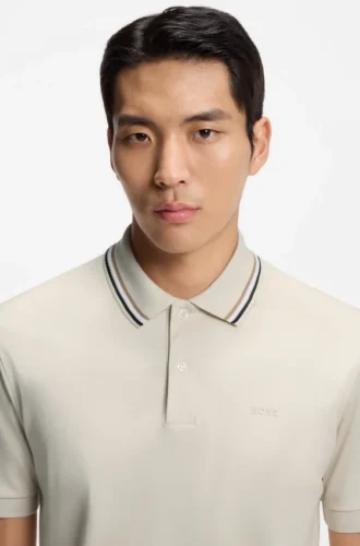 Slim-fit cotton polo shirt with striped collar