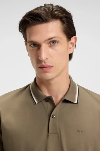 Slim-fit cotton polo shirt with striped collar