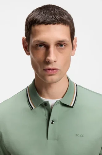 Slim-fit cotton polo shirt with striped collar