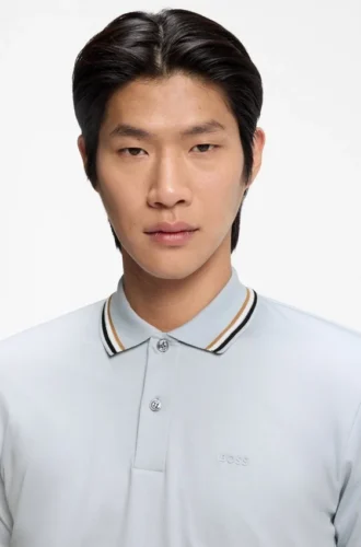 Slim-fit cotton polo shirt with striped collar Slim-fit cotton polo shirt with striped collar