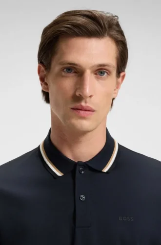 Slim-fit cotton polo shirt with striped collar