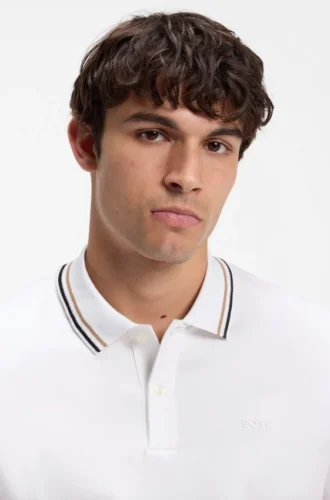 Slim-fit cotton polo shirt with striped collar