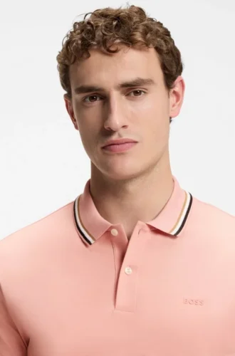 Slim-fit cotton polo shirt with striped collar